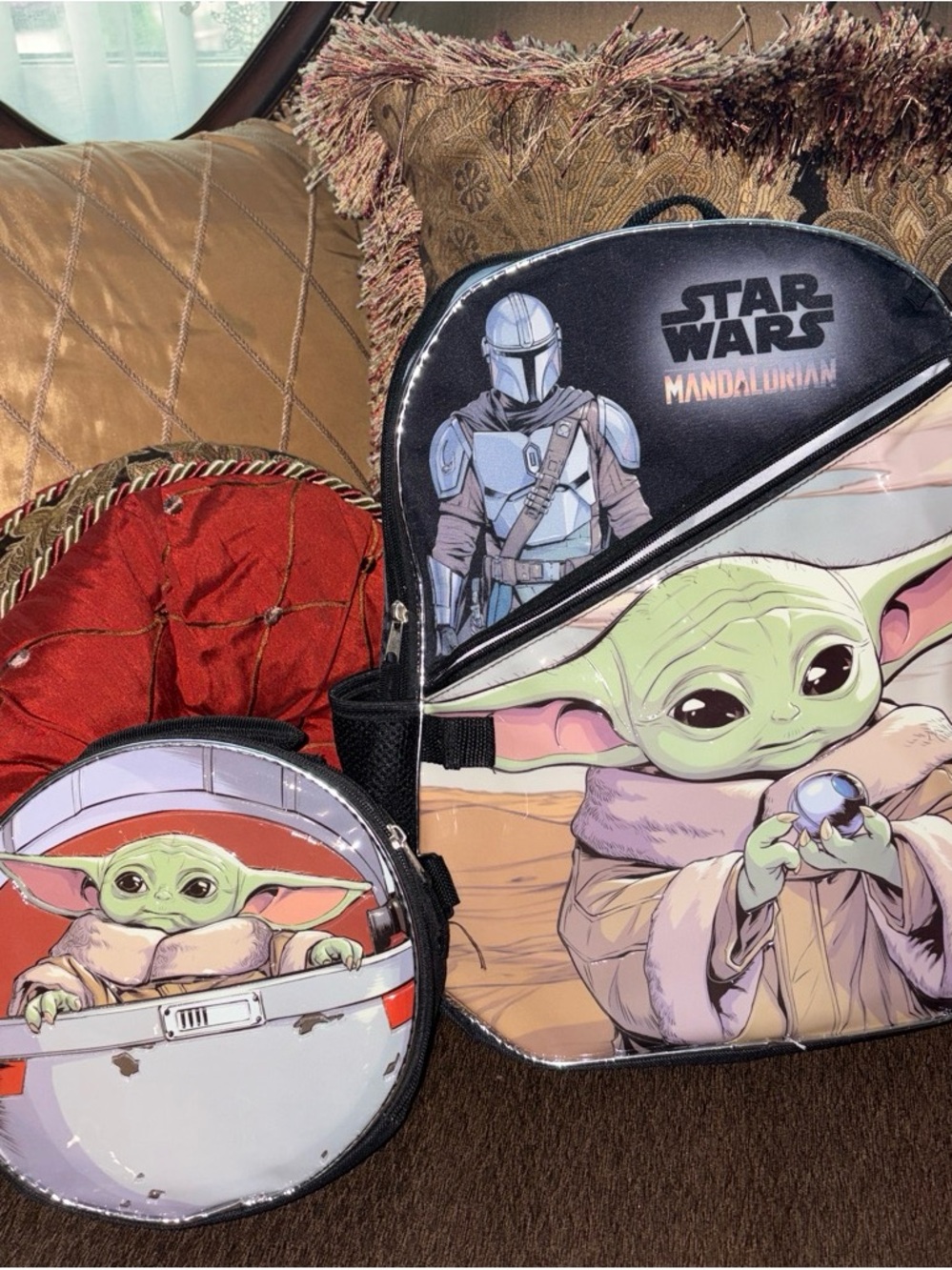 Star Wars Mandalorian Grogu Backpack and Round Bag - Green, Black, Pink